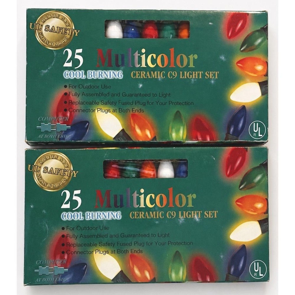 2 Vintage Eagle Hardware 25 Ct C9 Ceramic Christmas Lights Multicolor 50 Total